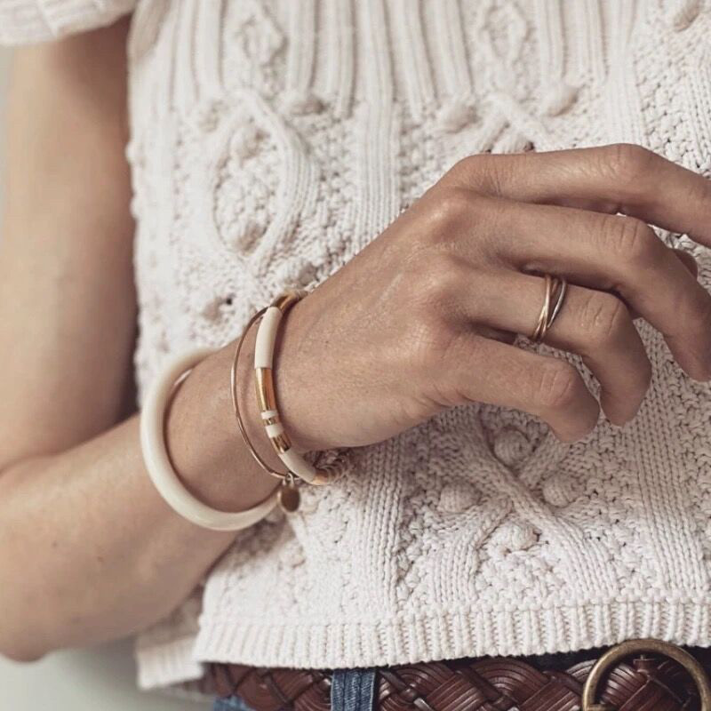 法国小众设计Au*elieB*derm*nn黑白金色手镯欧美叠戴撞色细手环女