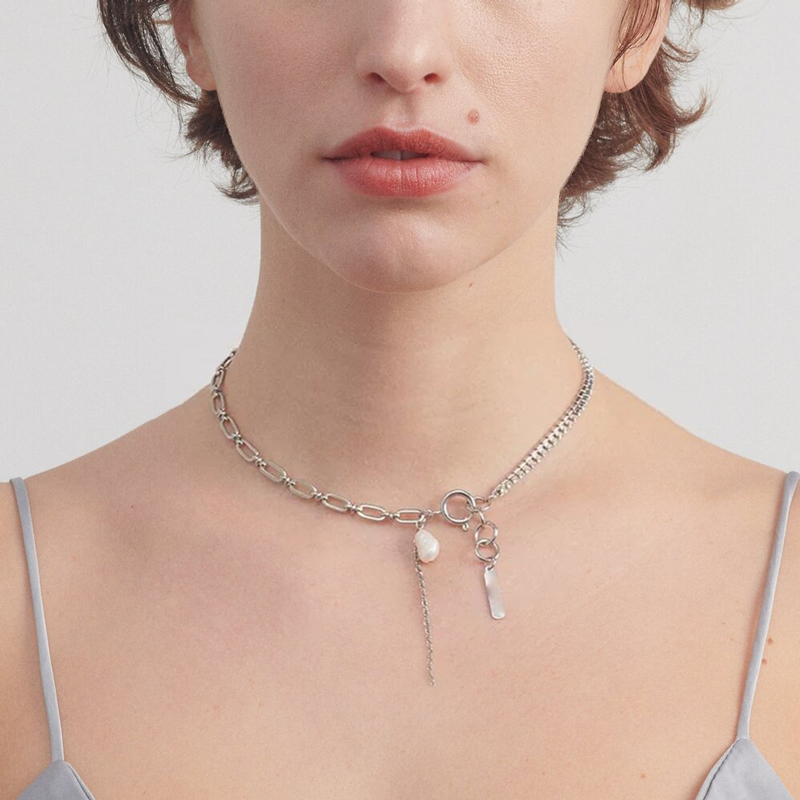 justine项链潮牌金银撞色金属