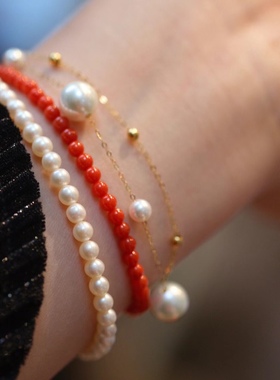 意大利红色小米珠单圈细手链18K金本命年女女ins简约原创设计