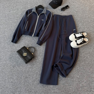 新款 秋季 女修身 减龄立领开衫 两件套 韩版 卫衣直筒长裤 休闲运动套装
