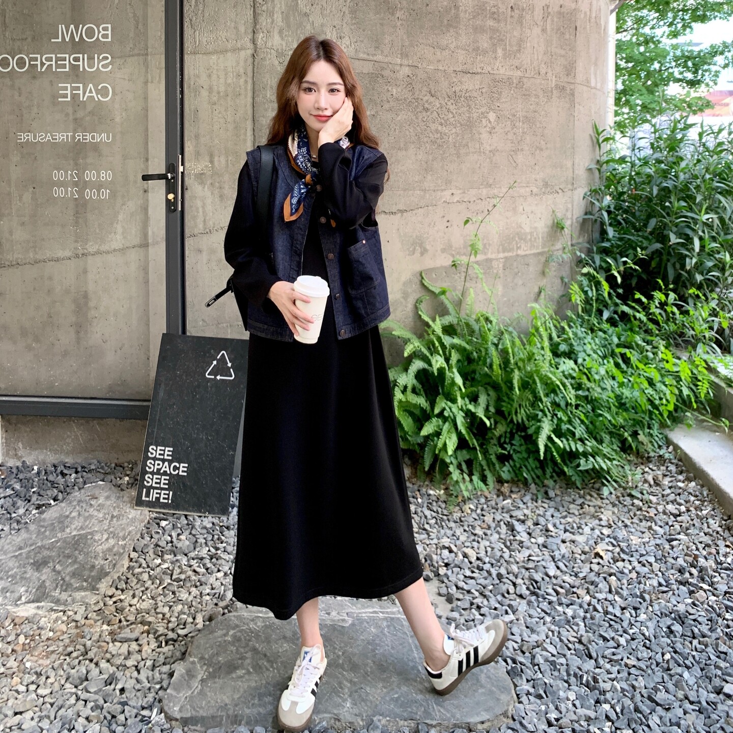 现货新款秋季休闲时尚牛仔马甲套装配丝巾2C098-9025P160K238