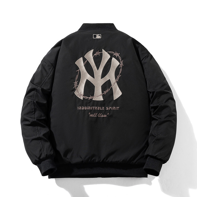 秋冬季新款美式休闲情侣棒球棉服外套潮流加厚刺绣飞行员夹克男女