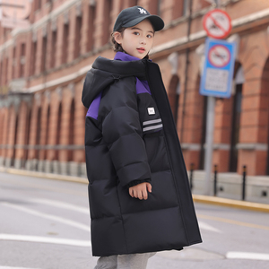 巴拉中大童儿童羽绒服男童女童中长款2024韩版加厚男女童装外套冬