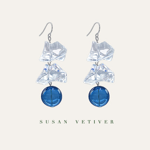 SUSAN VETIVER浮光|夏季透明几何不规则蓝色玻璃现代雕塑感耳环