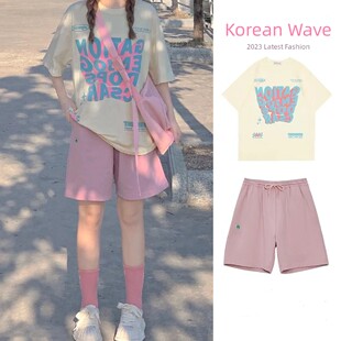 短裤 休闲运动服套装 纯棉宽松学院风减龄短袖 2024新款 两件套 女夏季