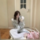 韩系少女休闲运动服套装 减龄两件套 女秋冬毛领宽松开衫 卫衣阔腿裤