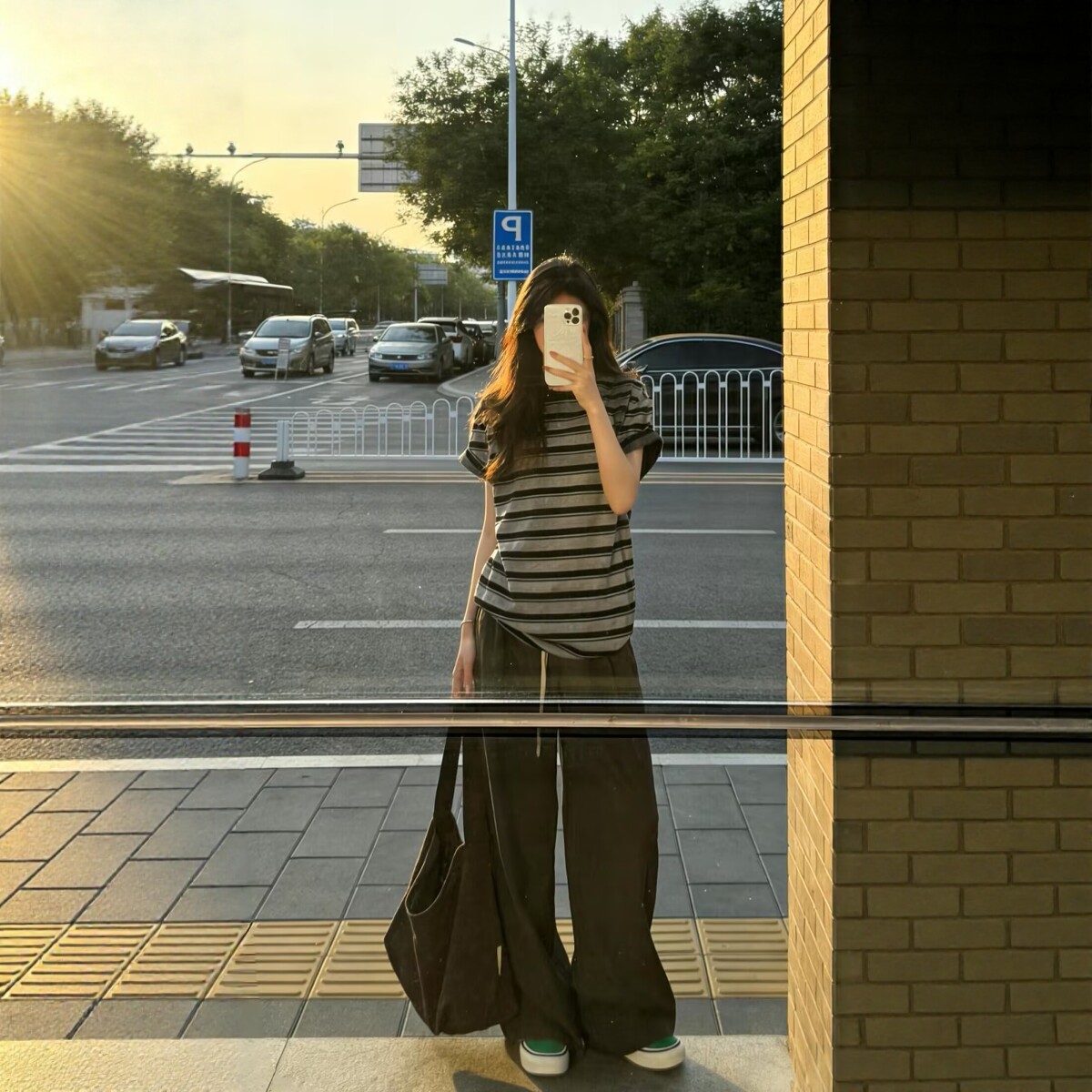 少年感复古休闲运动服套装女夏季慵懒条纹短袖T恤长裤OOTD两件套