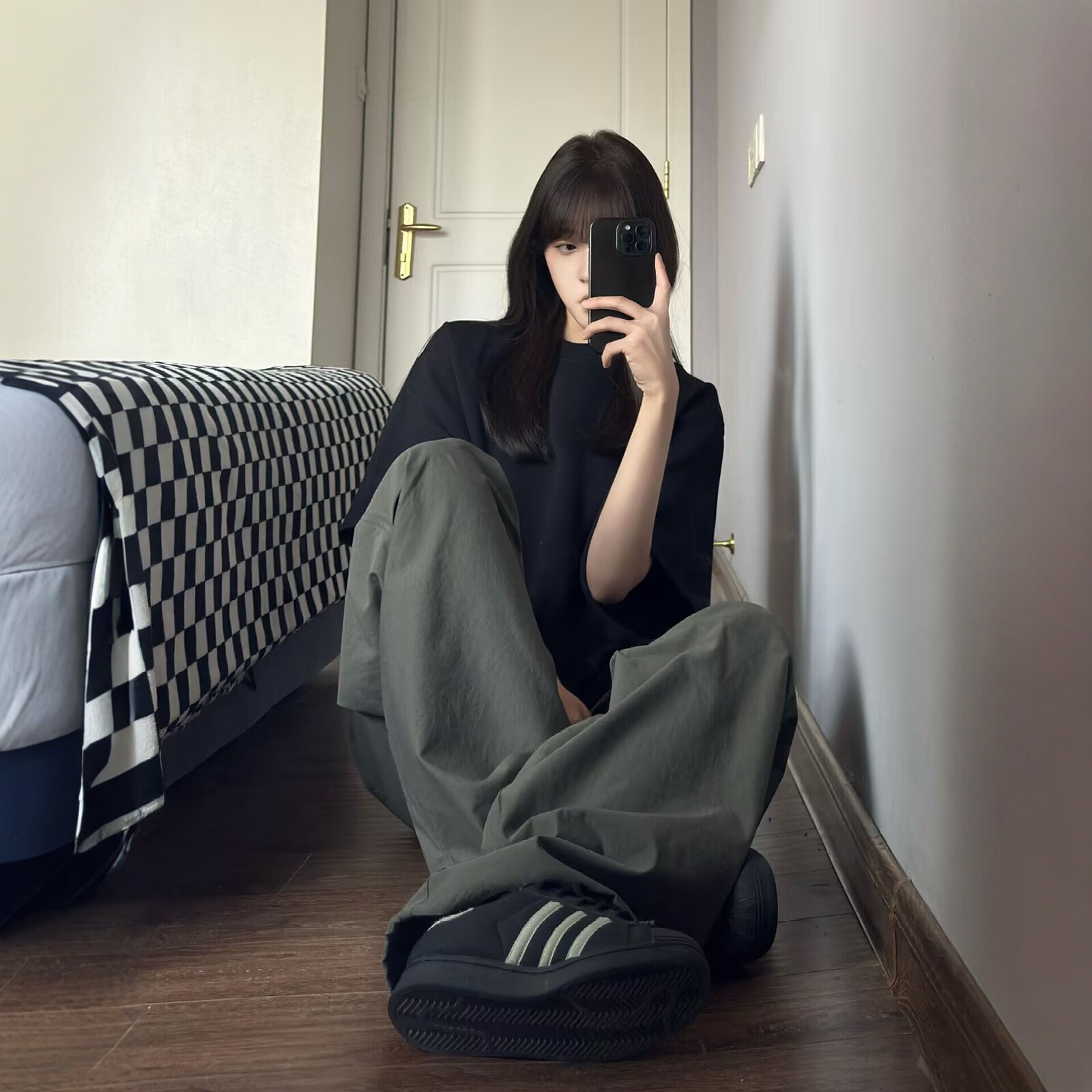 少年感简约休闲运动服套装女夏季宽松短袖T恤阔腿裤中性风两件套