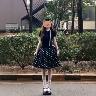 短袖 修身 复古波点百褶裙减龄显瘦两件套 女夏季 韩系甜酷风休闲套装