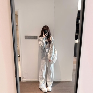 老钱风复古休闲运动套装 宽松两件套 女秋冬麻花POLO领毛衣条纹长裤