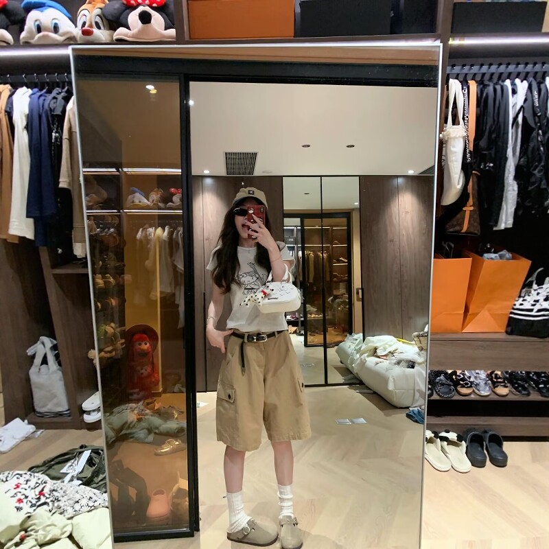 中性风酷帅休闲运动服套装女夏季卡通正肩短袖工装五分短裤两件套