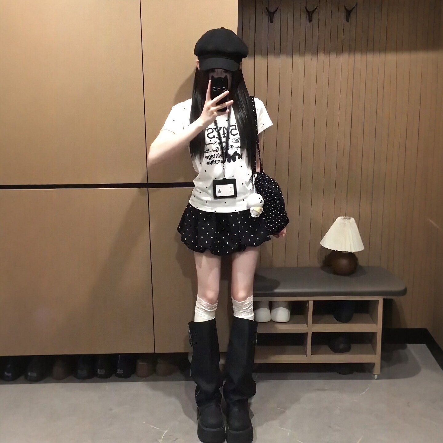 甜酷学妹风休闲运动套装女夏季印花短袖波点花苞裙减龄显瘦两件套