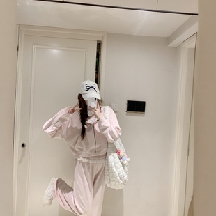 两件套 卫衣外套长裤 韩系气质休闲运动服套装 女秋冬蝴蝶结连帽开衫