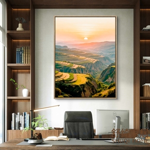 五行喜火土之客厅挂画黄土高原图寓意财库丰福厚宅旺高级风水画