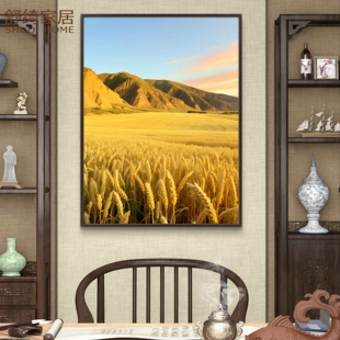 金麦浪挂画麦田风景画办公室客厅餐厅装饰画黄土高原土生金风水画
