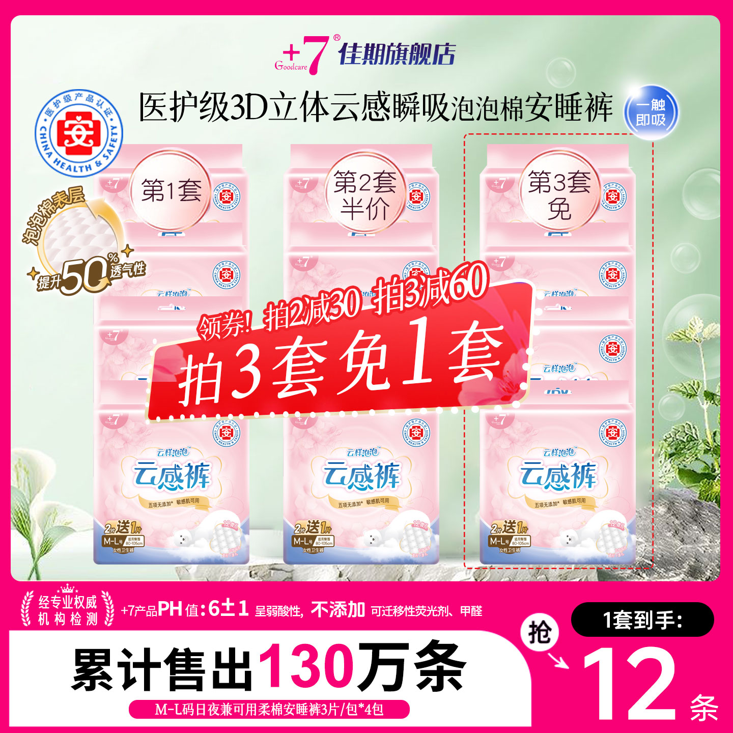医护级佳期安心裤+7裤型卫生巾姨妈女经期用防漏超薄加大码安睡裤
