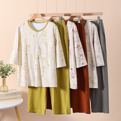 女士纯棉中袖家居服套装宽松大码