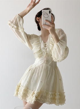 长袖连衣裙女秋季2025法式气质小众设计高级感短裙