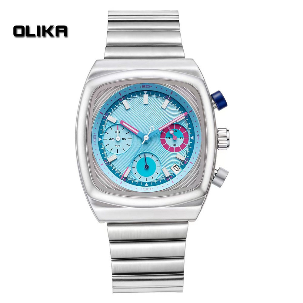 欧力嘉六针计时钢带男士表多功能