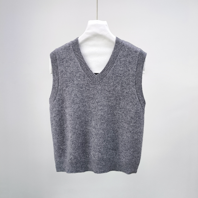 秋冬100%羊毛V领针织马甲