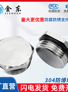 304不锈钢防爆堵头外六角金属实心接头放水防尘闷盖密封塞头丝堵