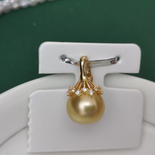 S467海水南洋金珠梨花帽万能扣吊坠S925纯银