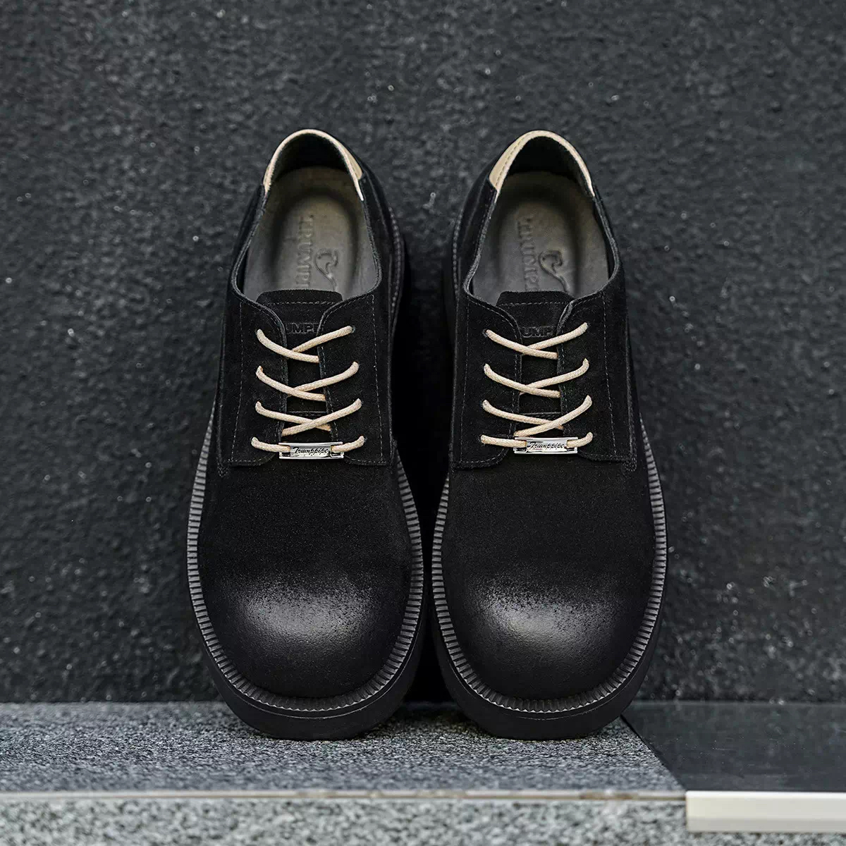 名人烟斗春季新款复古工装鞋男鞋时尚休闲大头鞋英伦风圆头德比鞋