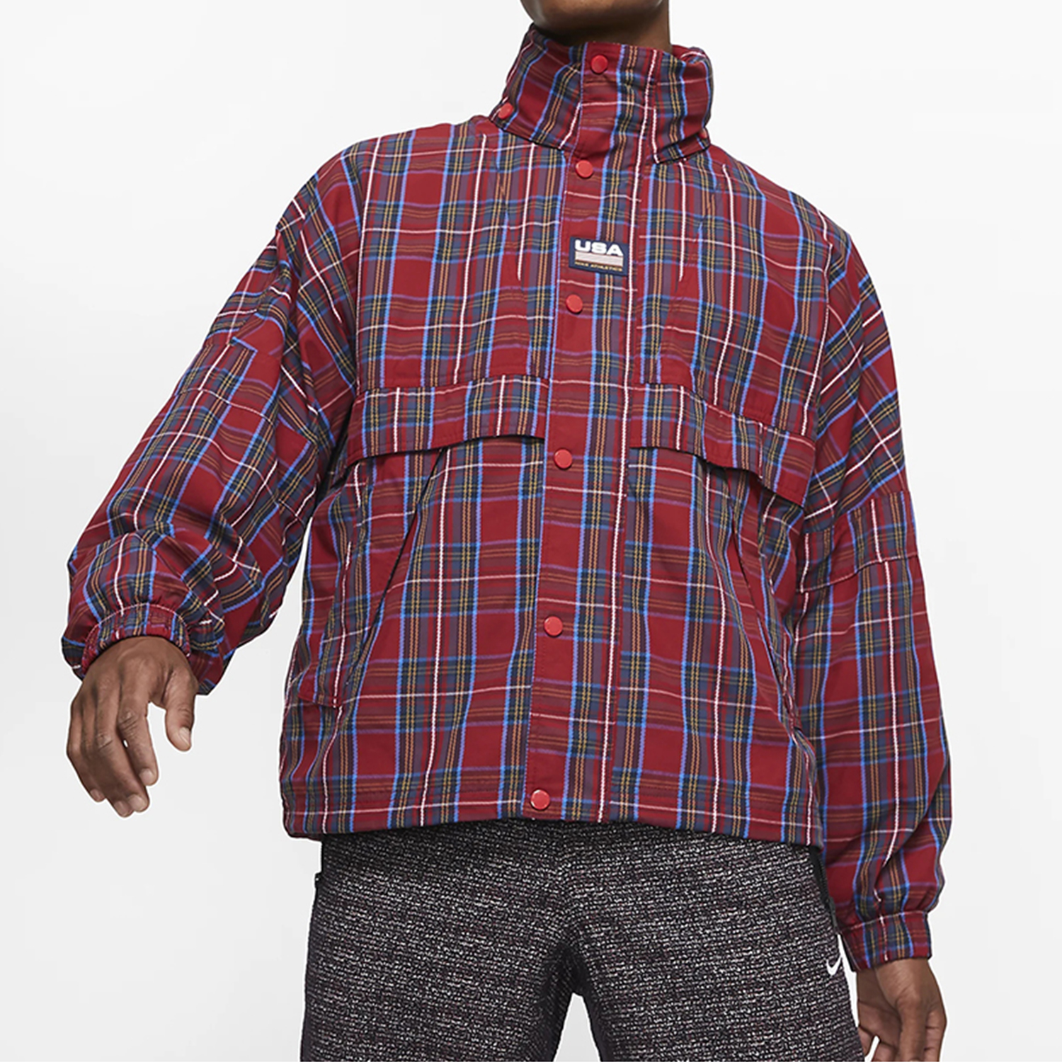 耐克男子复古格子立领夹克外套