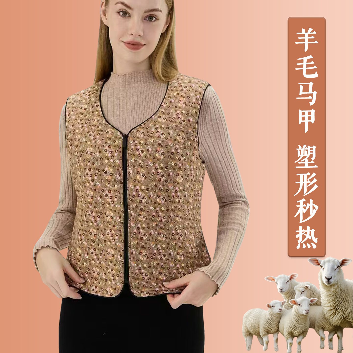 羊毛女棉坎肩保暖马甲短款V领