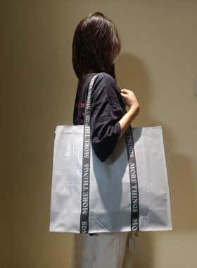 韩订单加厚加大简约灰色编织环保购物袋礼品包装棉服皮草服装袋