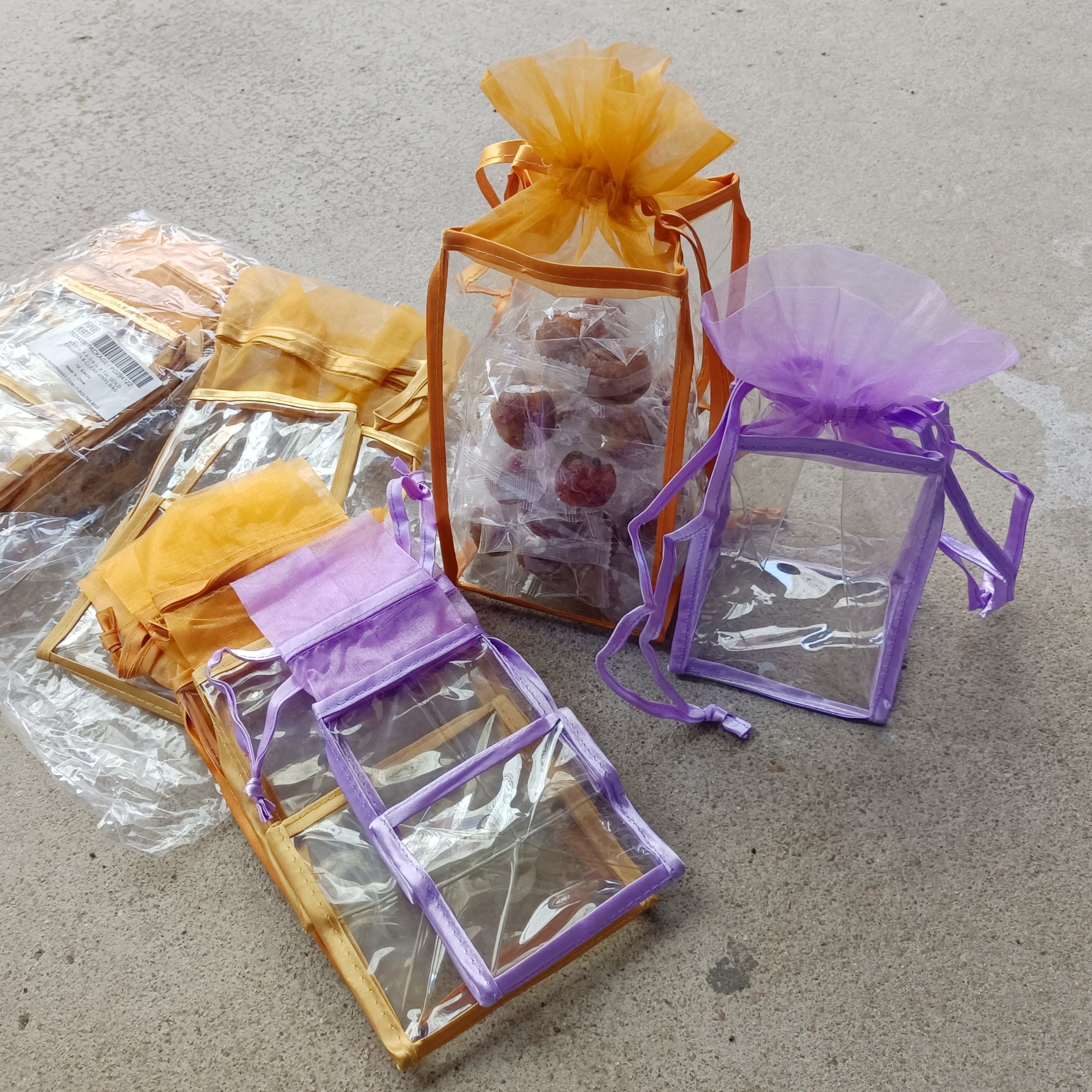出口库存创意透明pvc拼纱收口袋小礼物包装陈列透明礼品袋糖果袋
