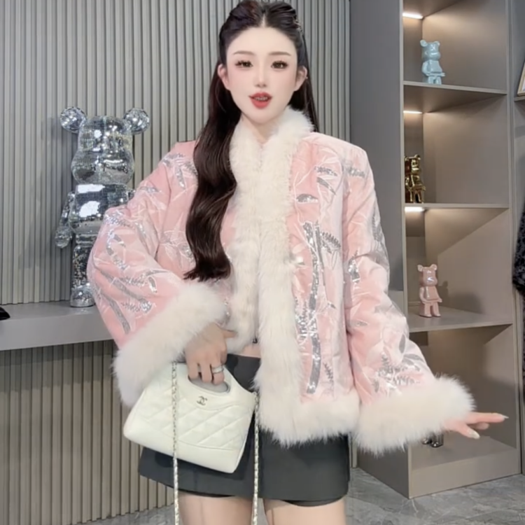 欧港妮短款夹棉丝绒外套