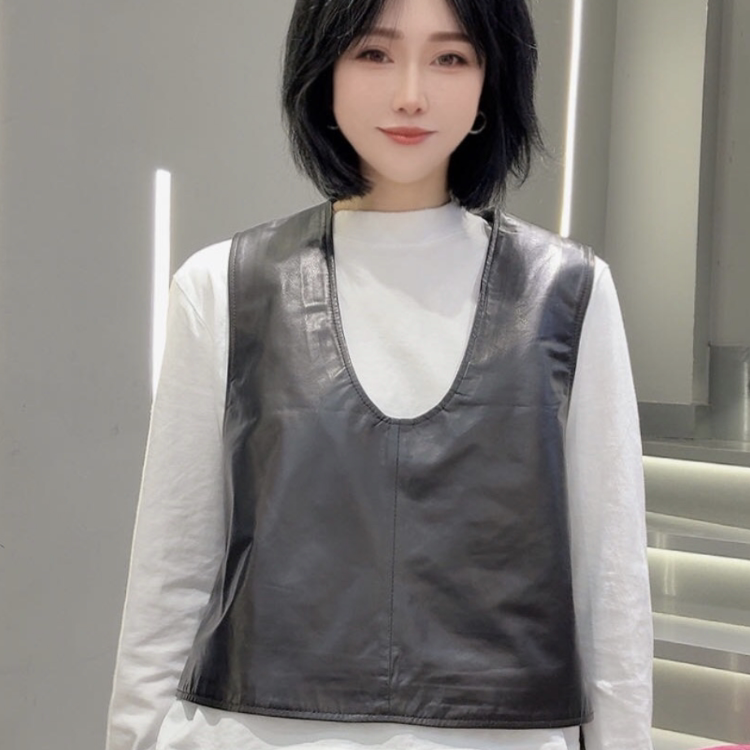 欧港妮短款真皮马甲百搭