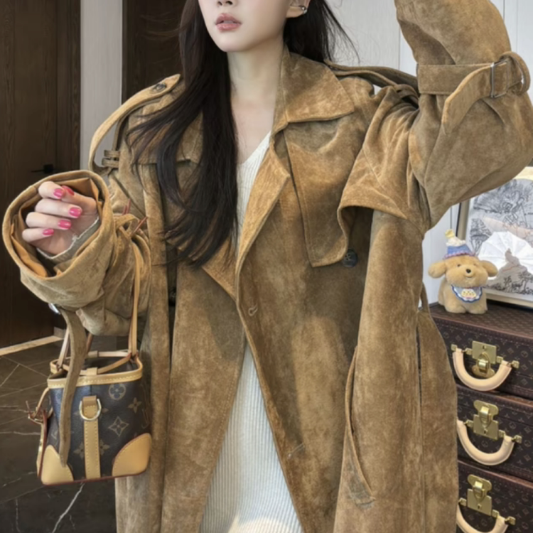欧港妮中长款过膝风衣外套