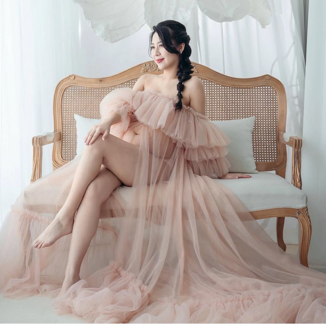 欧美定制亚马逊一字肩性感开叉透视孕妇拍照连衣裙孕妈大拖尾长裙