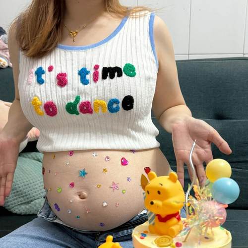 大码孕妇拍照小清新背心上衣可爱显白马卡龙无袖影楼孕妈摄影服装