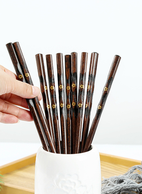 高档家用实木筷子创意金花复古防霉防滑筷子高颜值餐具出口品质
