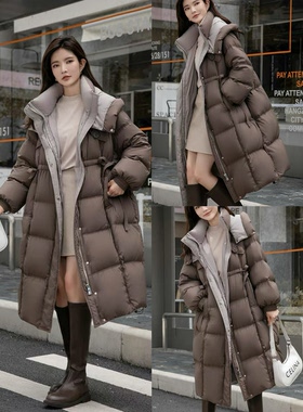 10/18 中长款90白鸭绒拼色连帽茧型羽绒服