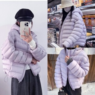 10/10 黄色连帽短款排骨90绒羽绒服