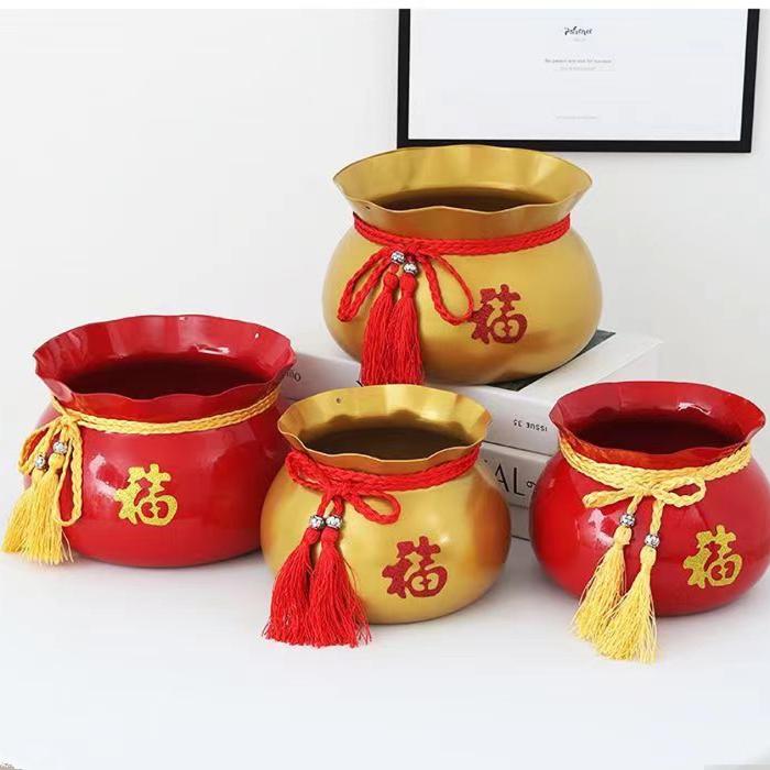 春节元宵喜庆福字福桶抱抱桶发财果红果插花桶摆件客厅麦穗干花桶