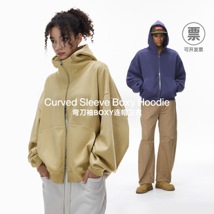 蛋壳绒拉链外套加绒卫衣 Boxy连帽卫衣25秋冬新品 明星同款 潮弯刀袖