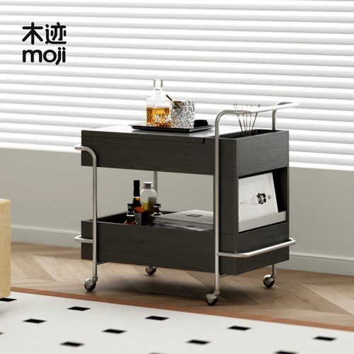 木迹推车实木不锈钢多分区多功能