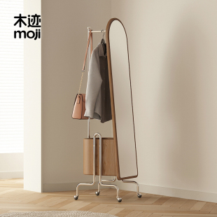 木迹中古不锈钢全实木落地全身穿衣镜衣帽架挂衣架可移动卧室入户