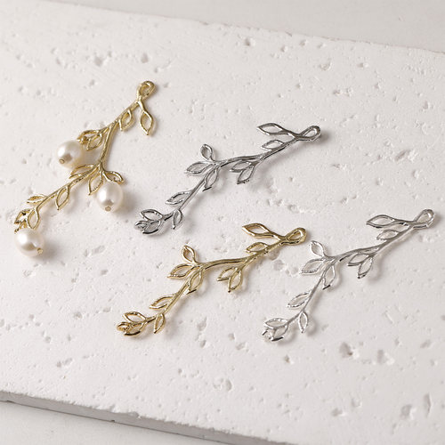 铜镀14k金保色镂空树叶树枝双吊