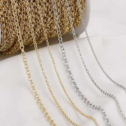 铜镀14k真金色基础百搭O字链条十字链diy项链手链耳饰连接配件