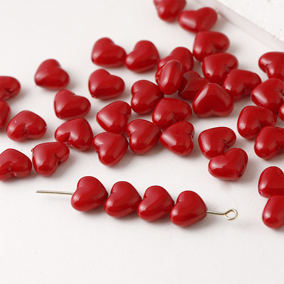 迷你红色屁桃心小爱心直孔珠diy