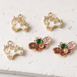 18k包金保色滴油小飞马蝴蝶珍珠吊坠diy手工串珠手链项链耳环挂坠