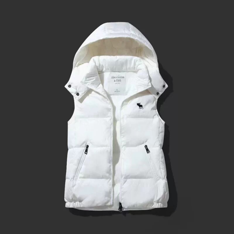 Abercrombie&Fitch冬季时尚女马甲af羽绒纯色连帽保暖马夹修身