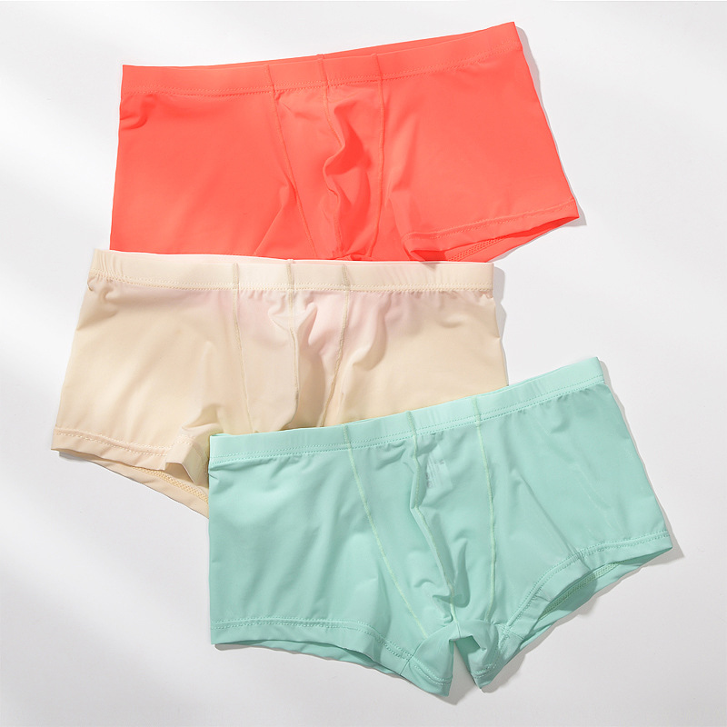 君也男士冰丝内裤低腰透气囊袋夏薄款性感透明平角裤男青年四角裤