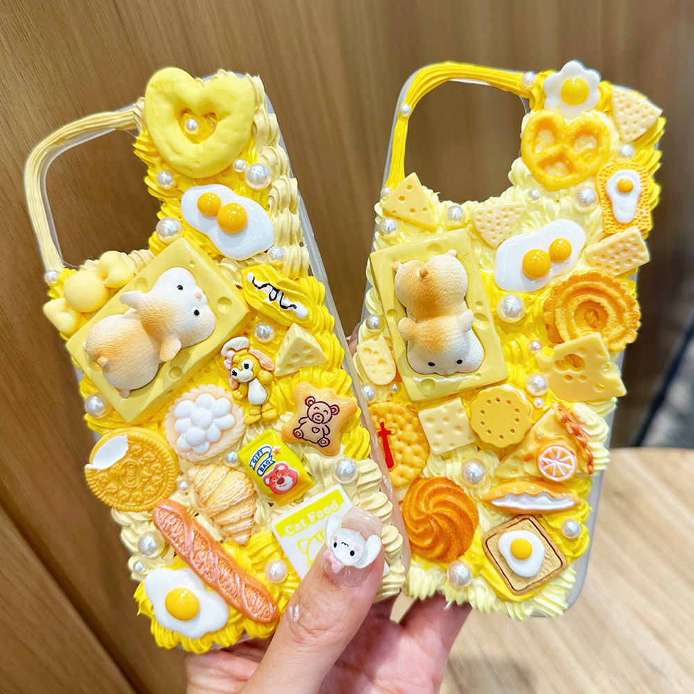 可爱仓鼠公仔diy奶油胶手机壳材料包手工自制手机保护套创意材料